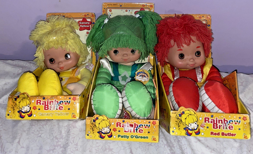 3 Rainbow Brite Dolls 18" Hallmark 2003 Patty O'Green, Canary Yellow, Red Butler